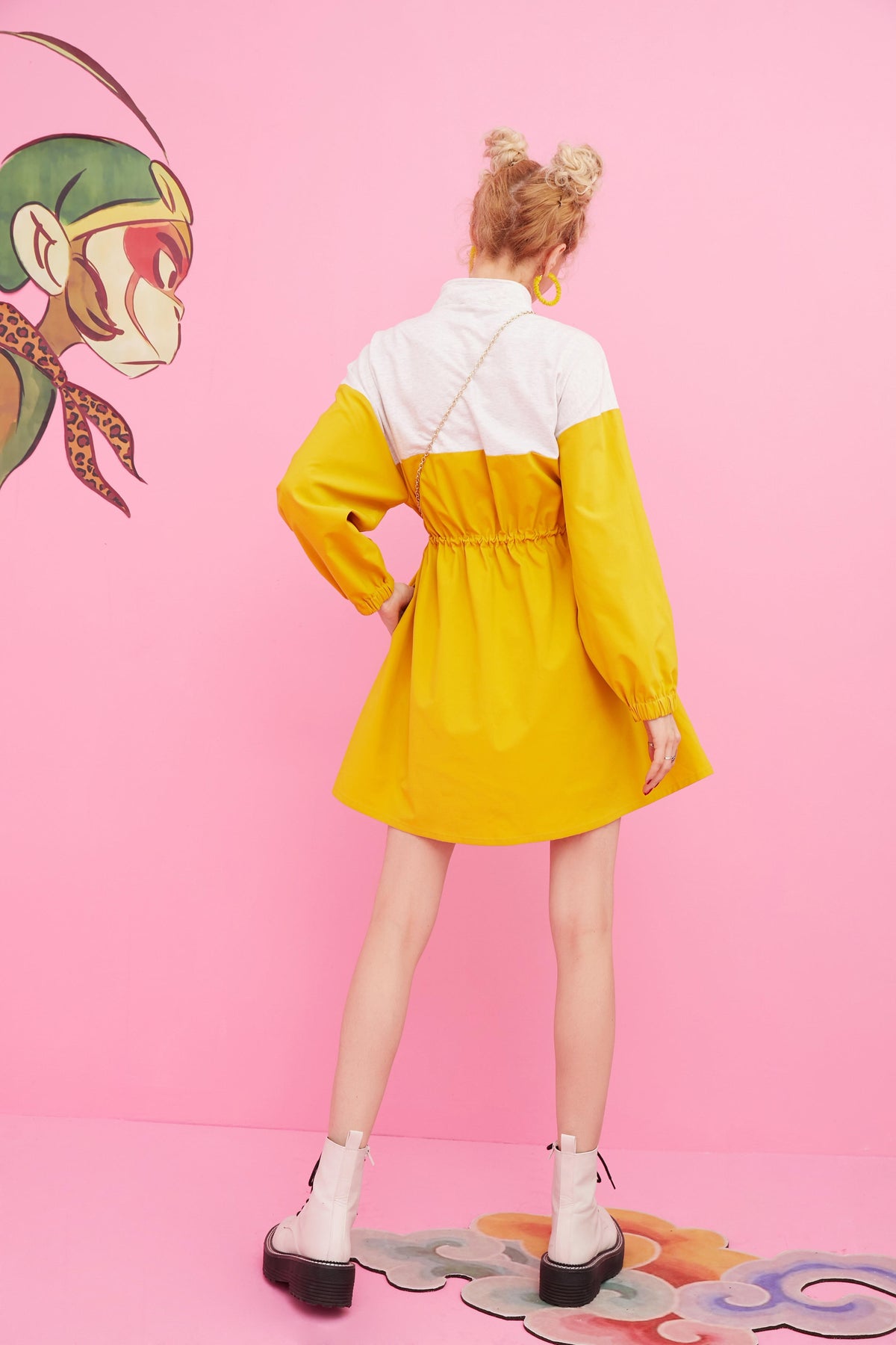 Khaki Colorblock Patchwork Casual Safari Dress Women Autumn Korean Ladies Daily Dress | Vimost Shop.
