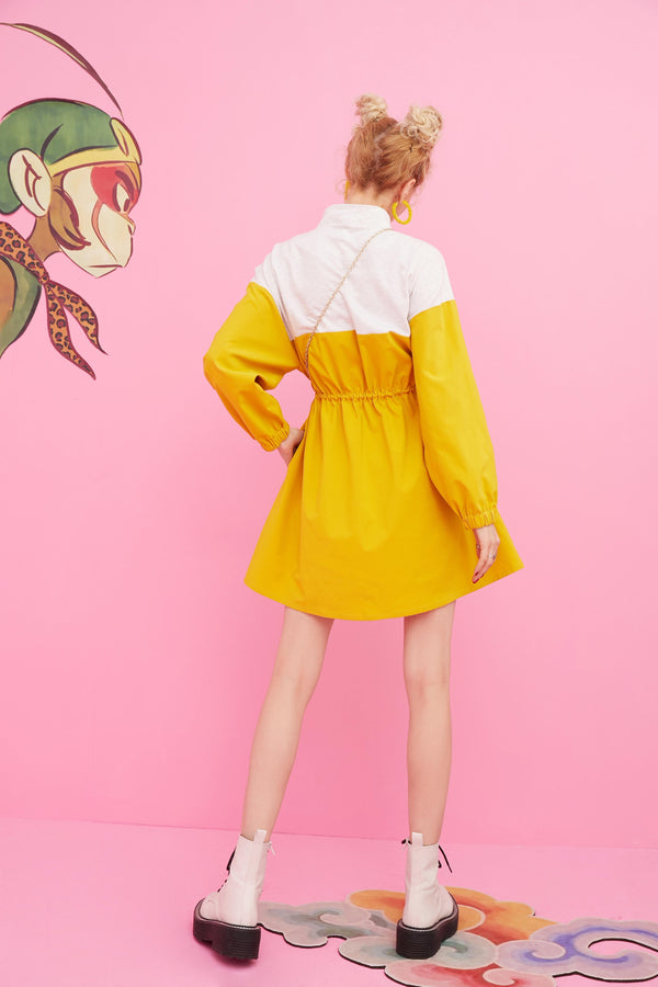 Khaki Colorblock Patchwork Casual Safari Dress Women Autumn Korean Ladies Daily Dress | Vimost Shop.