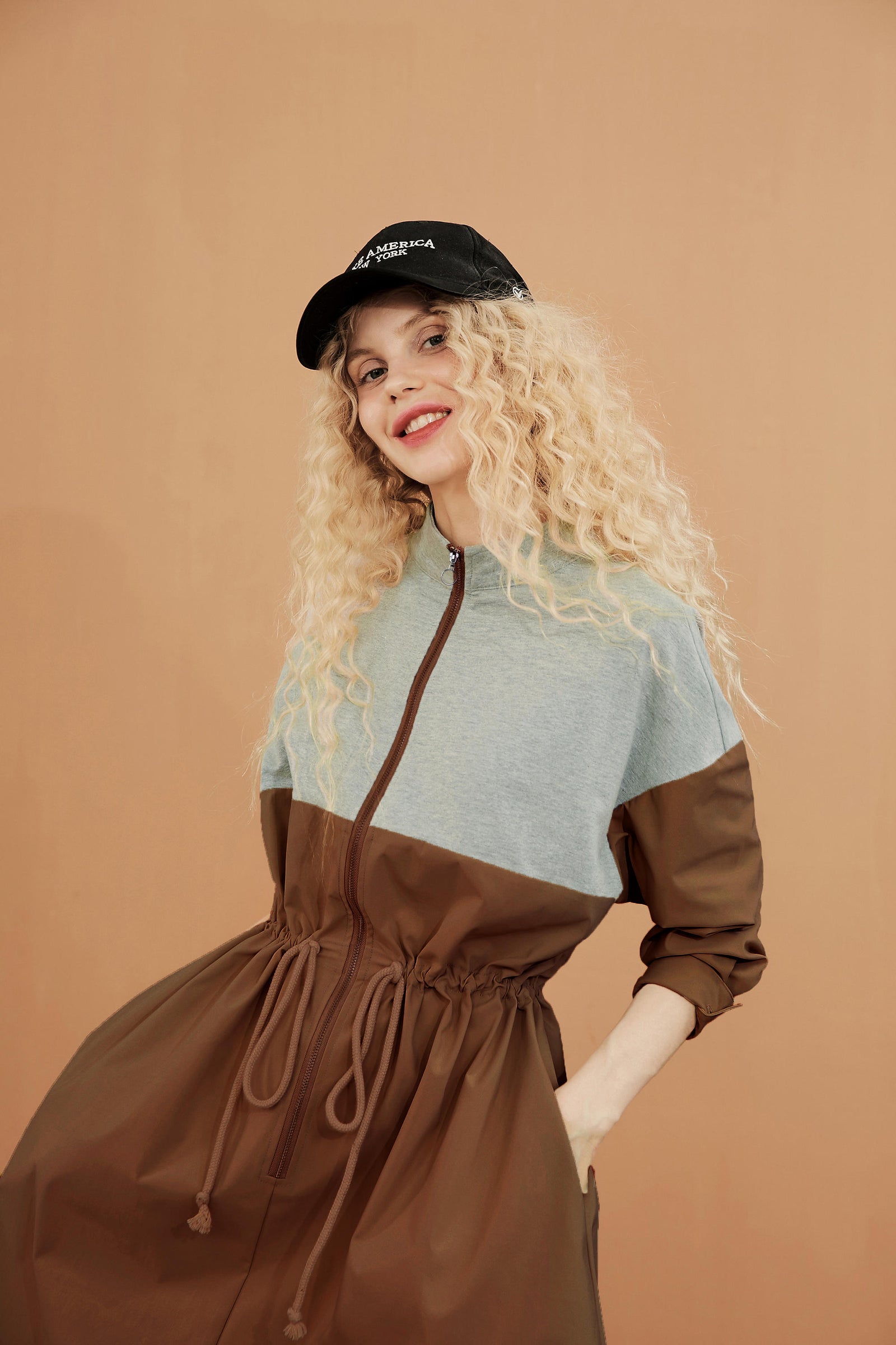 Khaki Colorblock Patchwork Casual Safari Dress Women Autumn Korean Ladies Daily Dress | Vimost Shop.