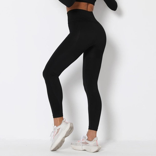 Seamless Patchwork Yoga Set Gym Clothing Fashion Long Sleeve Top Leggings Suit Push Up Workout Training Running Sports Tracksuit | Vimost Shop.