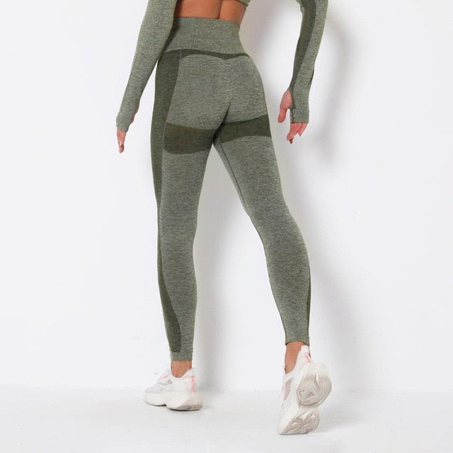 Seamless Patchwork Yoga Set Gym Clothing Fashion Long Sleeve Top Leggings Suit Push Up Workout Training Running Sports Tracksuit | Vimost Shop.