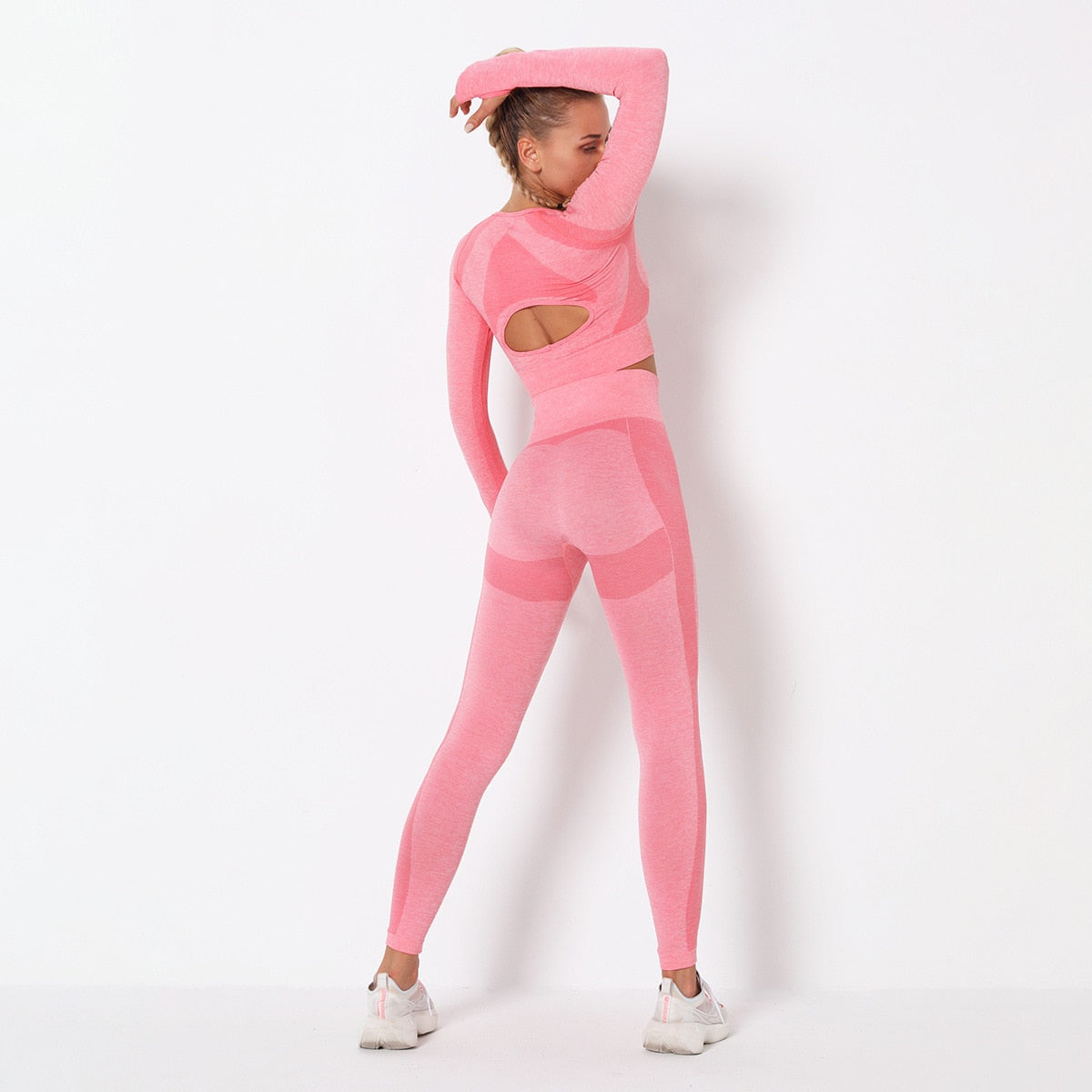 Seamless Patchwork Yoga Set Gym Clothing Fashion Long Sleeve Top Leggings Suit Push Up Workout Training Running Sports Tracksuit | Vimost Shop.