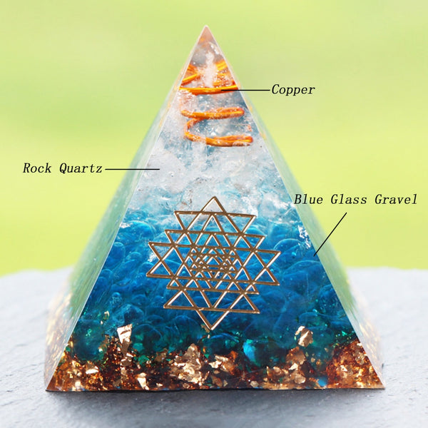 Energy Orgonite Pyramid Blue Glass Gravel Healing Crystals Reiki Chakra Orgone Multiplier Pyramids Fengshui Home Decor | Vimost Shop.