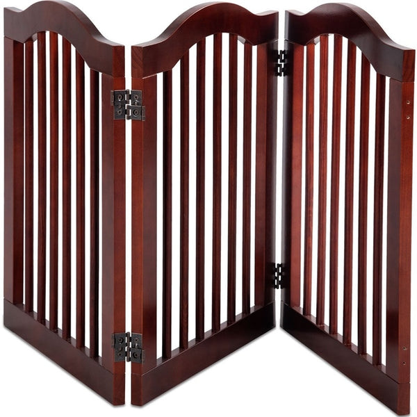 3 Panels Folding Freestanding Stylish Sturdy Smooth Wood Pet Dog Safety Gate Fold Free-standing 360 Degrees Rotate PS7085 | Vimost Shop.