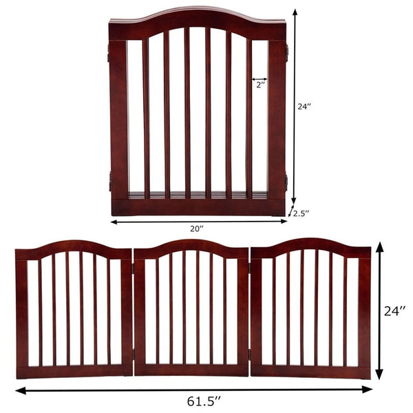 3 Panels Folding Freestanding Stylish Sturdy Smooth Wood Pet Dog Safety Gate Fold Free-standing 360 Degrees Rotate PS7085 | Vimost Shop.