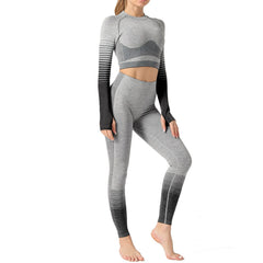 Seamless Women Yoga Set Long Sleeve Top Shirts High Waist Belly Control Sport Leggings Tights Gym Clothes Seamless Sport Suit | Vimost Shop.