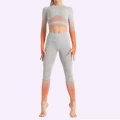 Seamless Women Yoga Set Long Sleeve Top Shirts High Waist Belly Control Sport Leggings Tights Gym Clothes Seamless Sport Suit | Vimost Shop.