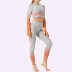 Seamless Women Yoga Set Long Sleeve Top Shirts High Waist Belly Control Sport Leggings Tights Gym Clothes Seamless Sport Suit | Vimost Shop.