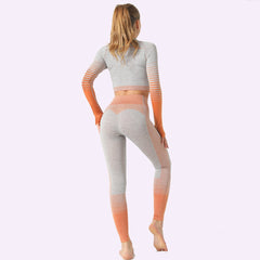 Seamless Women Yoga Set Long Sleeve Top Shirts High Waist Belly Control Sport Leggings Tights Gym Clothes Seamless Sport Suit | Vimost Shop.