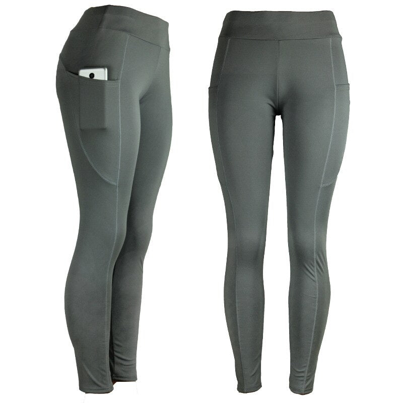 Solid Yoga Leggings With Pockets Fashion Push Up Workout Fitness Gym Running Trousers High Elastics High Waist Casual Pants | Vimost Shop.