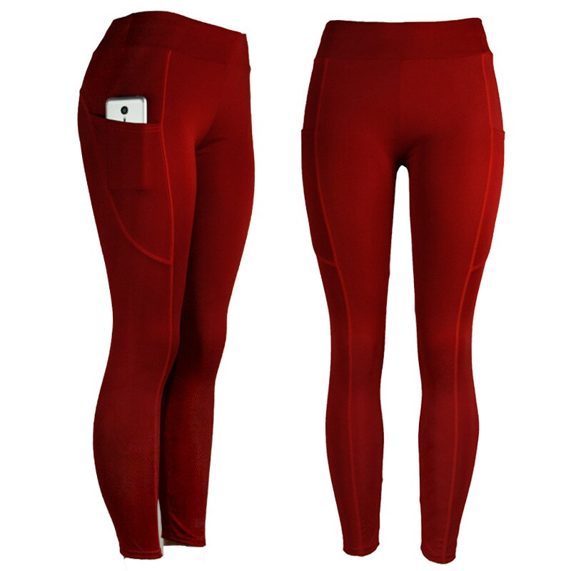 Solid Yoga Leggings With Pockets Fashion Push Up Workout Fitness Gym Running Trousers High Elastics High Waist Casual Pants | Vimost Shop.