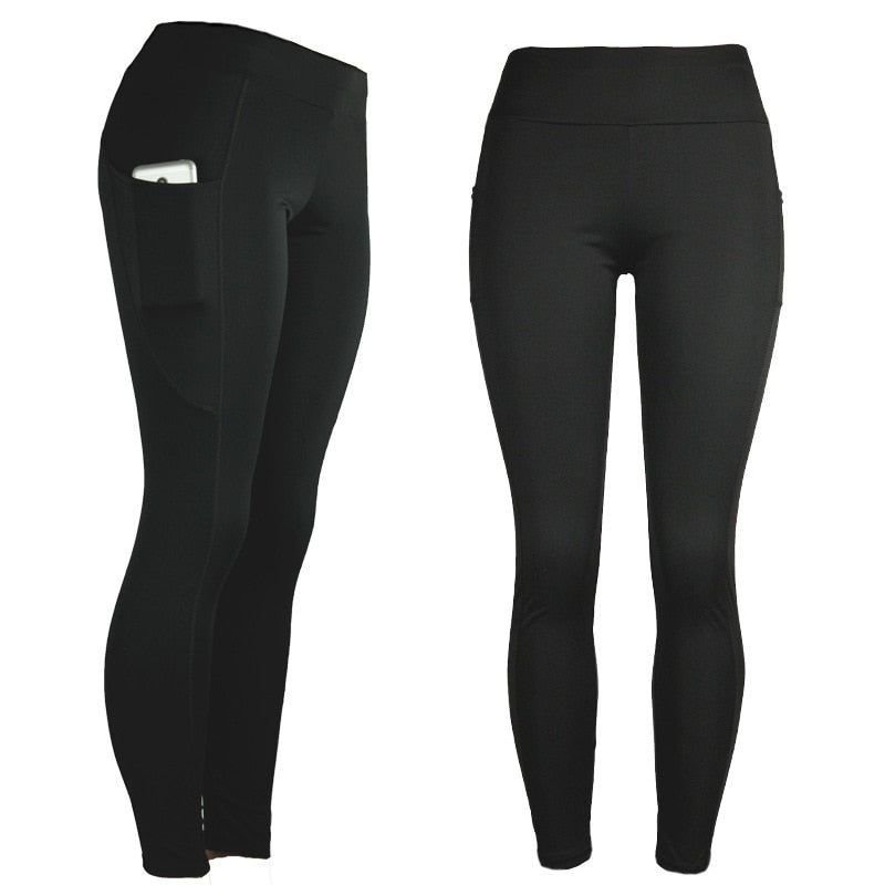 Solid Yoga Leggings With Pockets Fashion Push Up Workout Fitness Gym Running Trousers High Elastics High Waist Casual Pants | Vimost Shop.