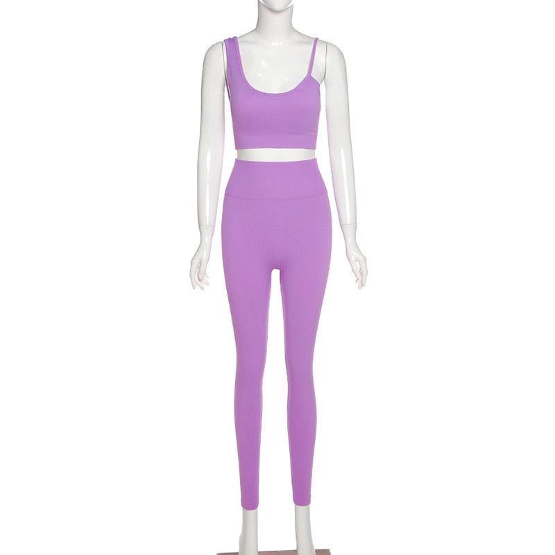 Seamless Solid Yoga Set Women Gym Clothes One Shoulder Crop Top Legging Sexy Fitness Sportswear Suit Running Workout Tracksuit | Vimost Shop.