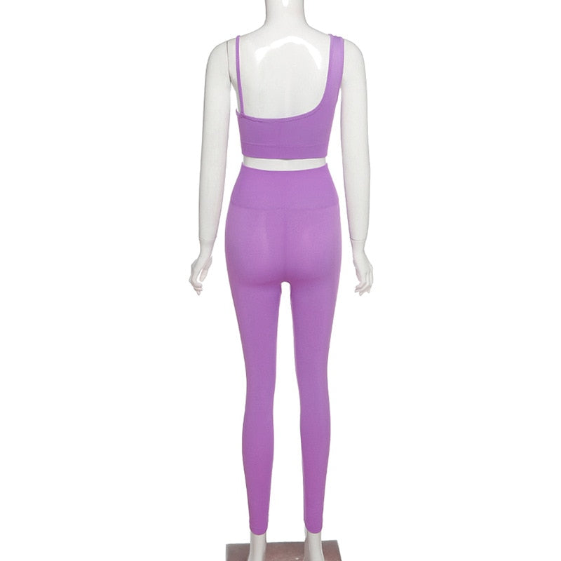 Seamless Solid Yoga Set Women Gym Clothes One Shoulder Crop Top Legging Sexy Fitness Sportswear Suit Running Workout Tracksuit | Vimost Shop.