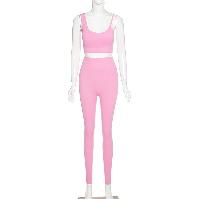 Seamless Solid Yoga Set Women Gym Clothes One Shoulder Crop Top Legging Sexy Fitness Sportswear Suit Running Workout Tracksuit | Vimost Shop.