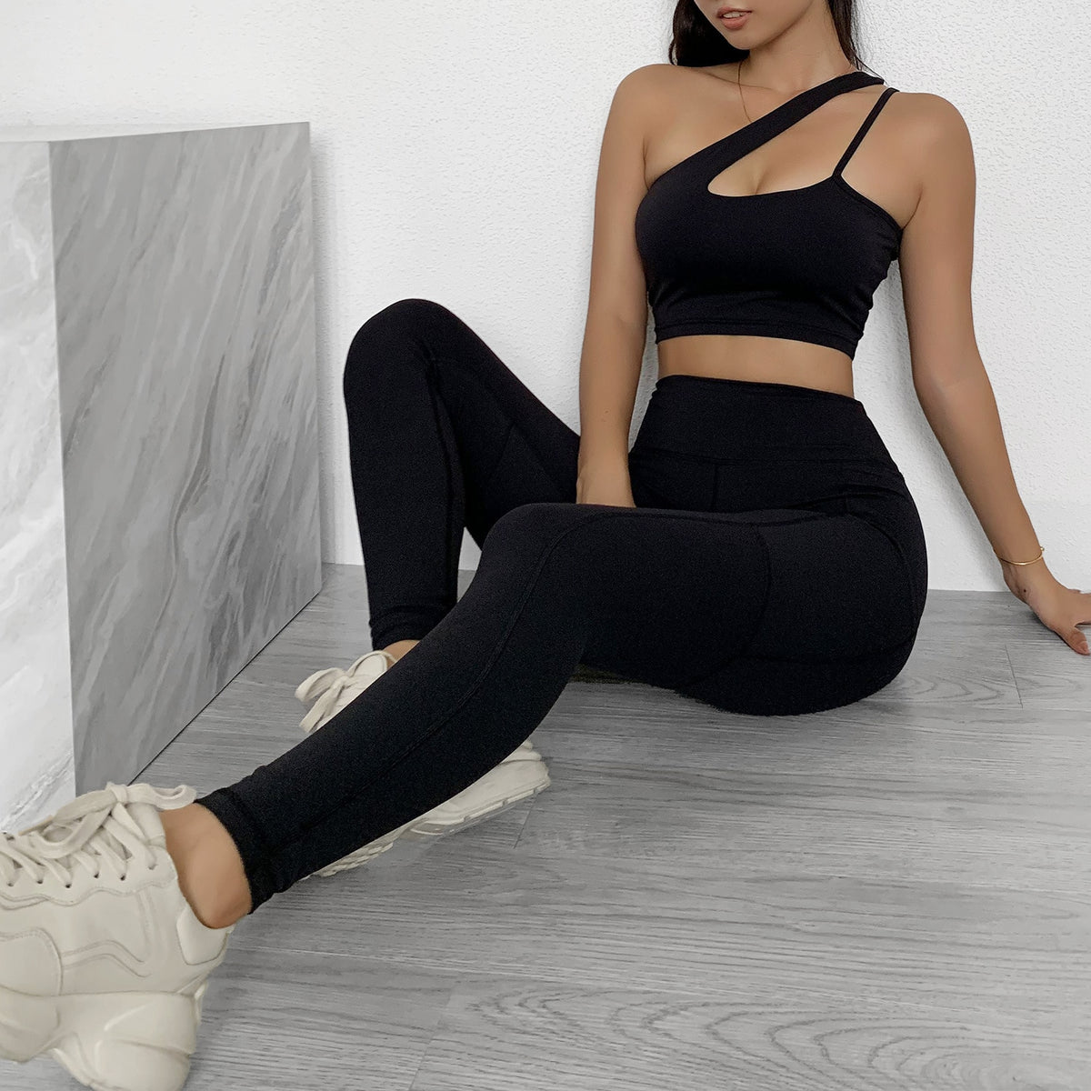 Seamless Yoga Gym Set Women Tracksuit Fitness Clothing Sportswear Padded Push-up Sports One Shoulder Bra Leggings Workout Set | Vimost Shop.