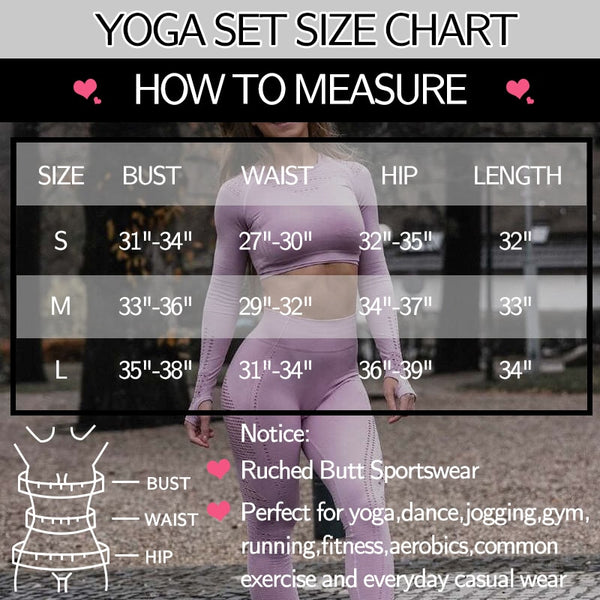 2 Piece Outfits Yoga Activewear Set Long Sleeve Crop Top High Waist Yoga Pants Sports Shirt Workout Leggings Suit Gym Clothing - Vimost Shop