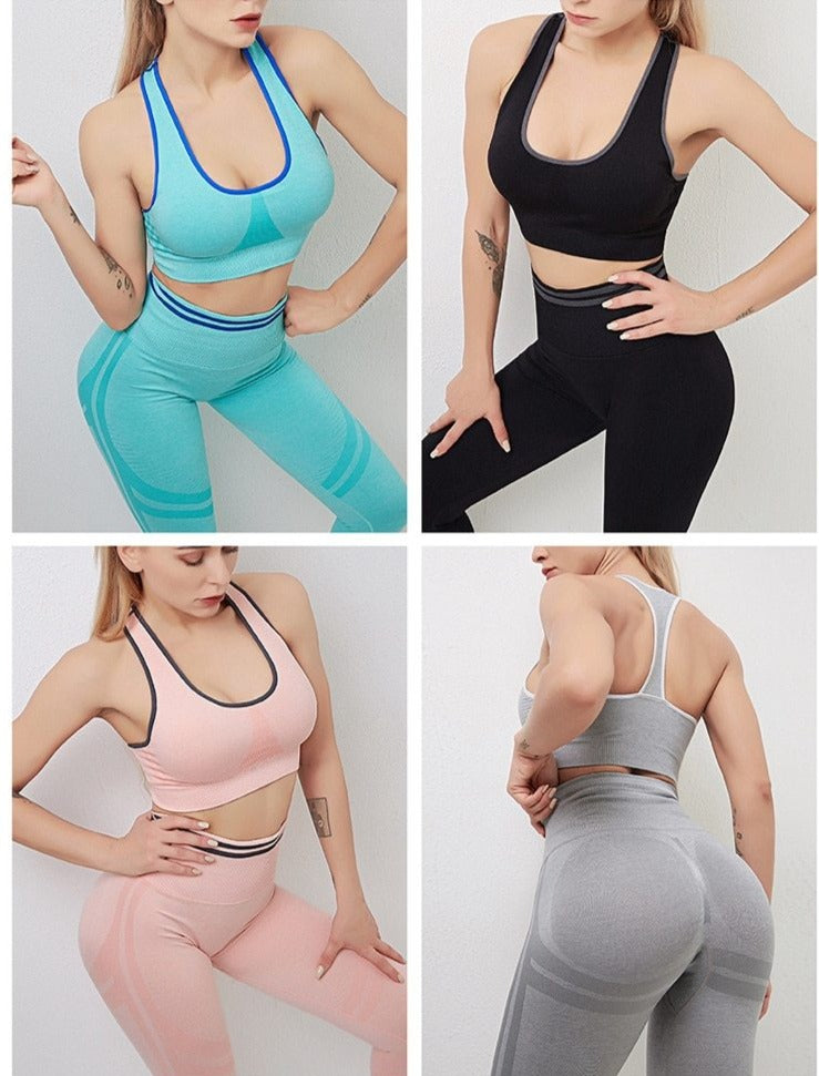 Seamless Striped Yoga Gym Tracksuit Workout Sports Push Up Jogging Two Piece Tank Crop Top Hips Lifting Leggings Outdoor Set | Vimost Shop.