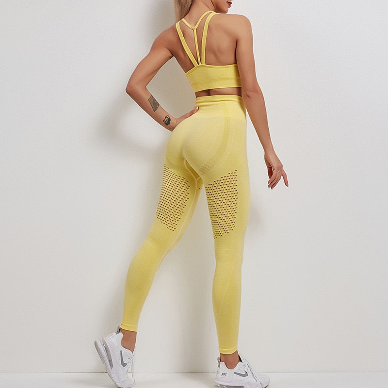Women Seamless Yoga Set Women Gym Clothes Tank Crop Top Hollow Out Leggings Sports Tracksuit Workout Sports Fitness 2 Piece Set | Vimost Shop.
