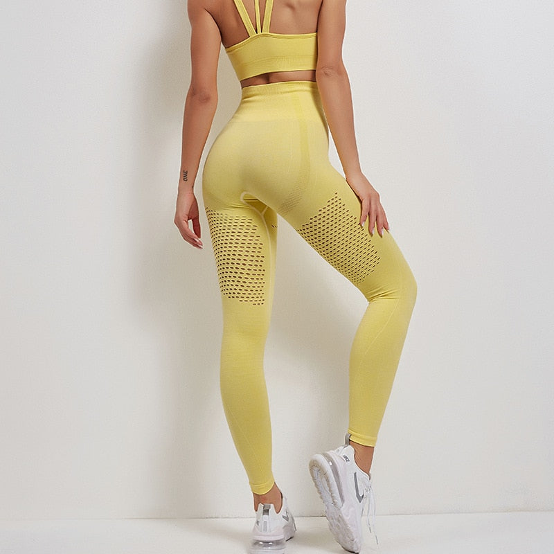 Women Seamless Yoga Set Women Gym Clothes Tank Crop Top Hollow Out Leggings Sports Tracksuit Workout Sports Fitness 2 Piece Set | Vimost Shop.