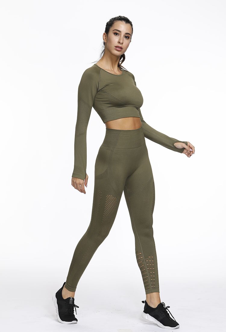 Sportswear Yoga Set Gym Fitness Tracksuit Long Sleeve Crop Top Hollow Out Leggings Running Traning Workout Outdoor 2 Piece Set | Vimost Shop.