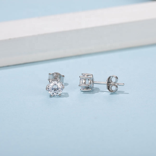6 Prong Moissanite Earring 925 Sterling Silver Bright 5mm Round Stud Earrings Jewelry For Women Wedding | Vimost Shop.