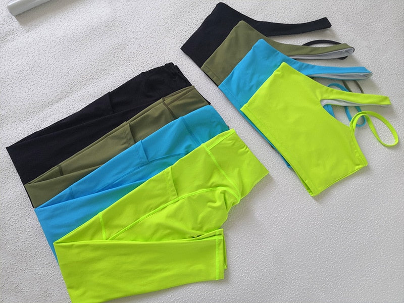 Seamless Yoga Gym Set Women Tracksuit Fitness Clothing Sportswear Padded Push-up Sports One Shoulder Bra Leggings Workout Set | Vimost Shop.