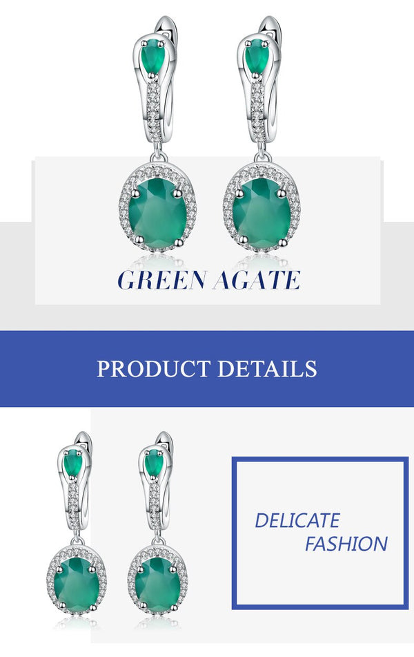 5.15Ct Natural Green Agate Vintage Earrings 925 Sterling Silver Gemstone Drop Earrings For Women Fine Jewelry | Vimost Shop.
