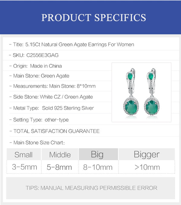 5.15Ct Natural Green Agate Vintage Earrings 925 Sterling Silver Gemstone Drop Earrings For Women Fine Jewelry | Vimost Shop.