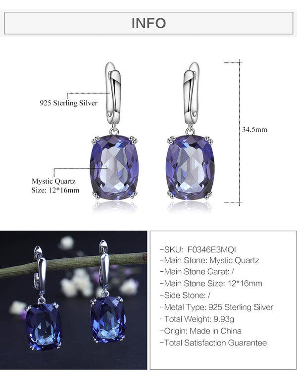 Luxury 925 Sterling Silver Drop Earrings Natural Iolite Blue Mystic Quartz for Women Elegant Earrings Fine Jewelry | Vimost Shop.