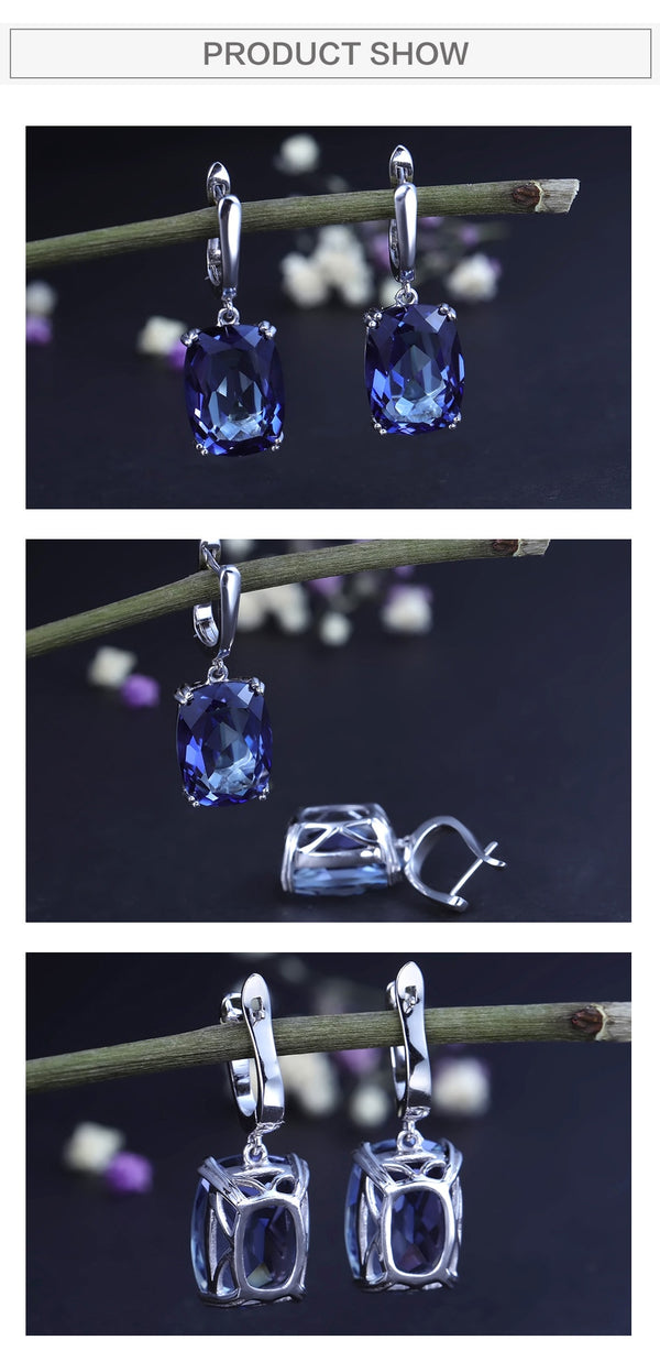 Luxury 925 Sterling Silver Drop Earrings Natural Iolite Blue Mystic Quartz for Women Elegant Earrings Fine Jewelry | Vimost Shop.