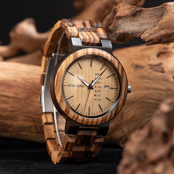 Week Display Watch Men Wooden Quartz Wristwatch Fashion Auto Date Timepiece Christmas Gift Fast Shipping | Vimost Shop.