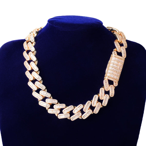 20mm Baguette Zirconia Miami Cuban Chain Men's Hip Hop Necklace Link Bling AAA Zircon Copper Fashion Rock Jewelry | Vimost Shop.