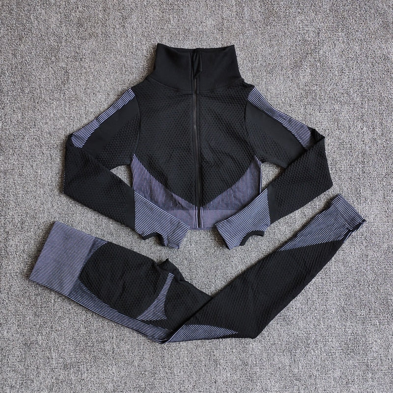 Seamless Yoga Sets Women Fitness Gym Clothing Long Sleeve Shirts High Waist Running Leggings Workout Pants Sports Suits