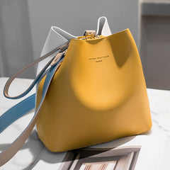 Women Bucket Bag PU Panelled Shoulder Messenger Female Bags for Shopping iPad Ladies Handbag Casual