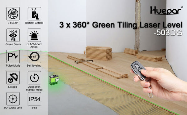 3D Self-leveling Laser Level 3x360 Green Beam Cross Line 360° Vertical Horizontal Line Remote Control & Hard Carry Case | Vimost Shop.