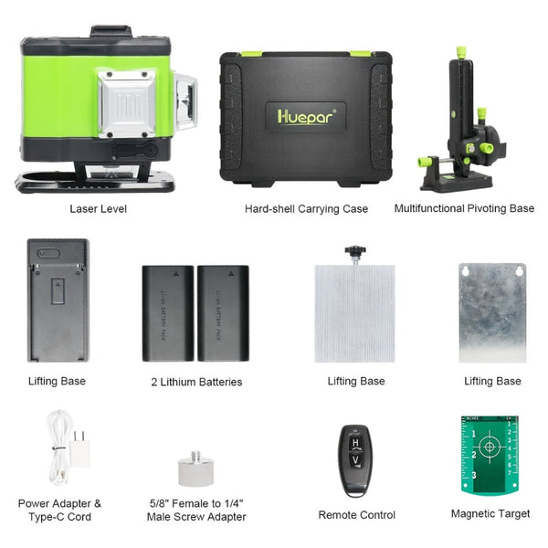 3D Self-leveling Laser Level 3x360 Green Beam Cross Line 360° Vertical Horizontal Line Remote Control & Hard Carry Case | Vimost Shop.