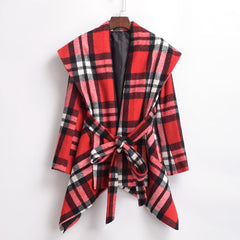 Women Winter Wool Jacket Coat Vintage Turn Down Shawl Collar Plaid Woolen Blend Overcoat Tops Outwear | Vimost Shop.