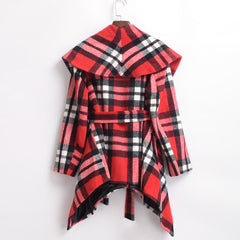 Women Winter Wool Jacket Coat Vintage Turn Down Shawl Collar Plaid Woolen Blend Overcoat Tops Outwear | Vimost Shop.