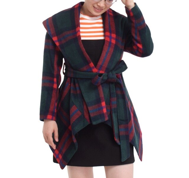 Women Winter Wool Jacket Coat Vintage Turn Down Shawl Collar Plaid Woolen Blend Overcoat Tops Outwear | Vimost Shop.