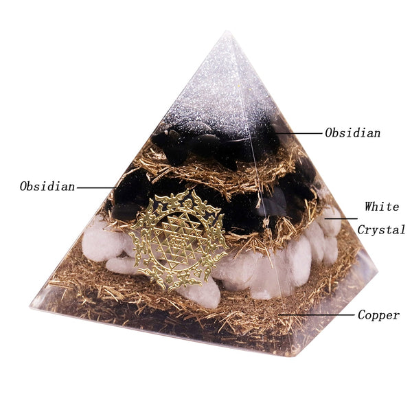 Powerful Orgonite Pyramid Obsidian Copper Shavings Orgone Pyramid With White Crystal Reiki Healing Meditation Pyramids | Vimost Shop.