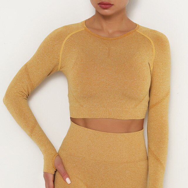 Yoga Crop Tops Yoga Shirts Gym Workout Tops Long Sleeve Fitness Running Sport T-Shirts Athletic Training Wear Women Sportswear | Vimost Shop.
