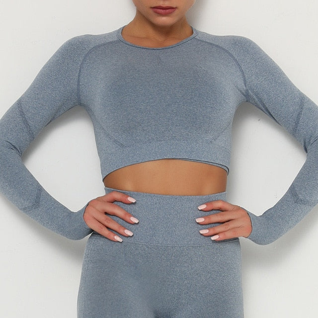 Yoga Crop Tops Yoga Shirts Gym Workout Tops Long Sleeve Fitness Running Sport T-Shirts Athletic Training Wear Women Sportswear | Vimost Shop.