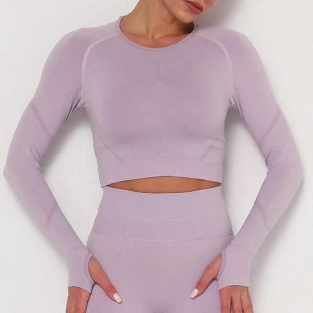 Yoga Crop Tops Yoga Shirts Gym Workout Tops Long Sleeve Fitness Running Sport T-Shirts Athletic Training Wear Women Sportswear | Vimost Shop.