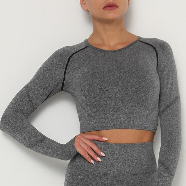 Yoga Crop Tops Yoga Shirts Gym Workout Tops Long Sleeve Fitness Running Sport T-Shirts Athletic Training Wear Women Sportswear | Vimost Shop.