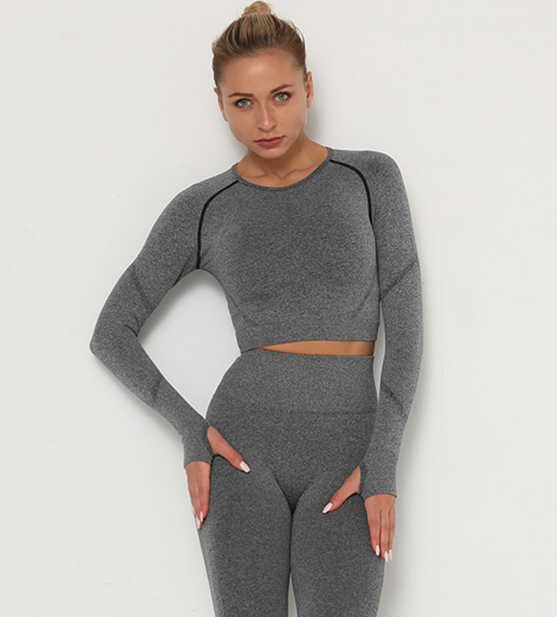 Yoga Crop Tops Yoga Shirts Gym Workout Tops Long Sleeve Fitness Running Sport T-Shirts Athletic Training Wear Women Sportswear | Vimost Shop.