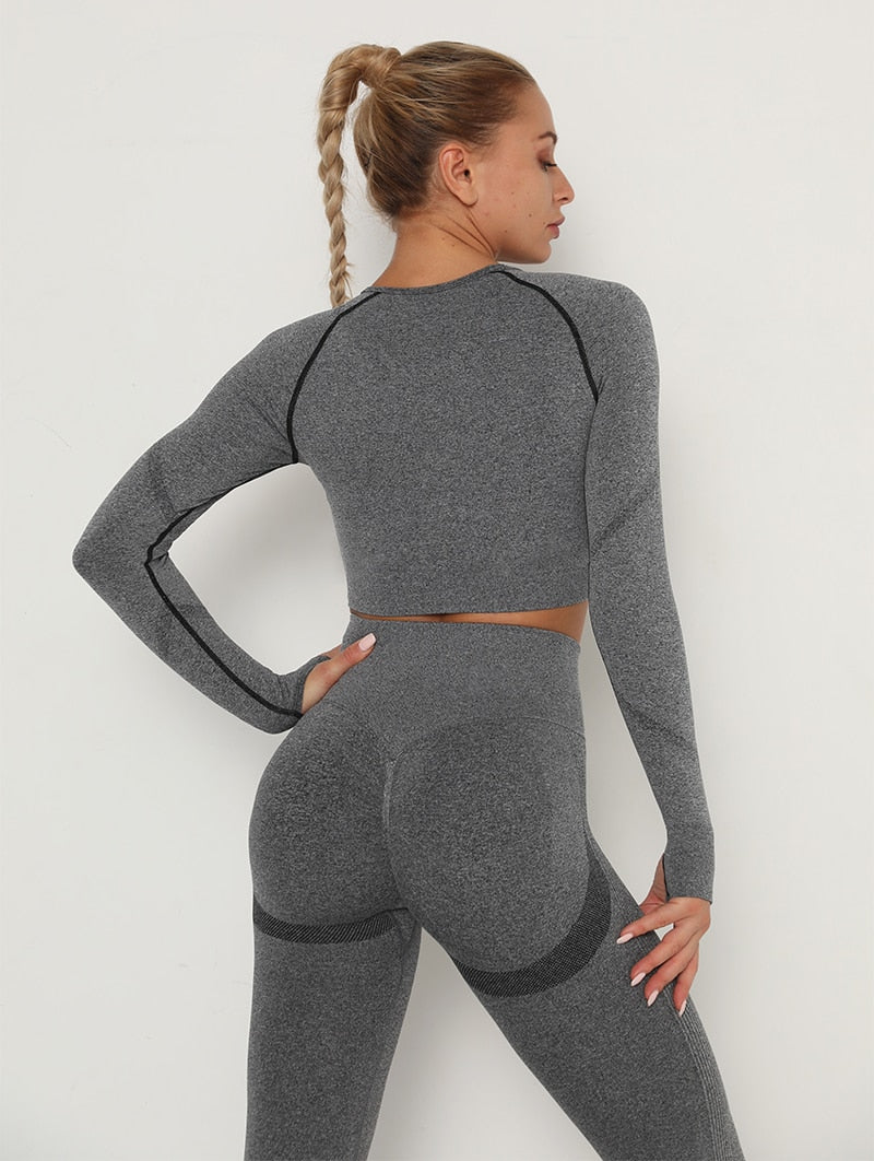 Yoga Crop Tops Yoga Shirts Gym Workout Tops Long Sleeve Fitness Running Sport T-Shirts Athletic Training Wear Women Sportswear | Vimost Shop.