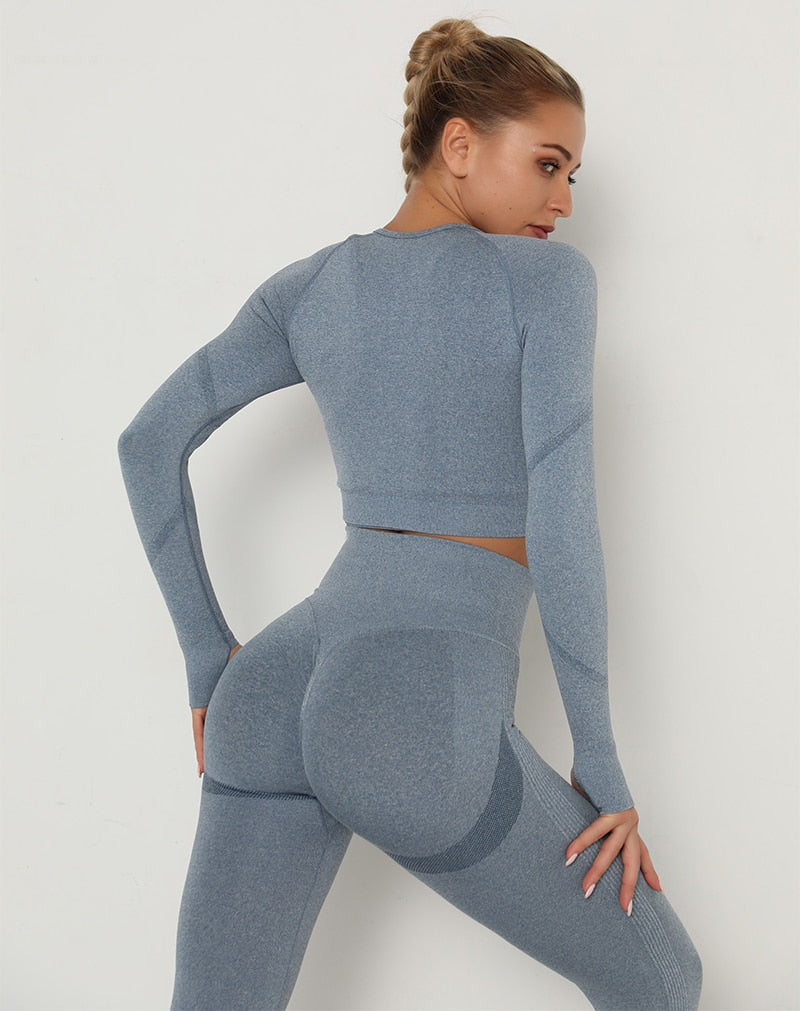 Yoga Crop Tops Yoga Shirts Gym Workout Tops Long Sleeve Fitness Running Sport T-Shirts Athletic Training Wear Women Sportswear | Vimost Shop.