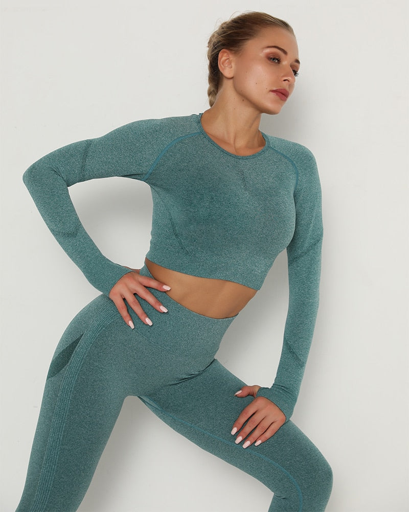 Yoga Crop Tops Yoga Shirts Gym Workout Tops Long Sleeve Fitness Running Sport T-Shirts Athletic Training Wear Women Sportswear | Vimost Shop.