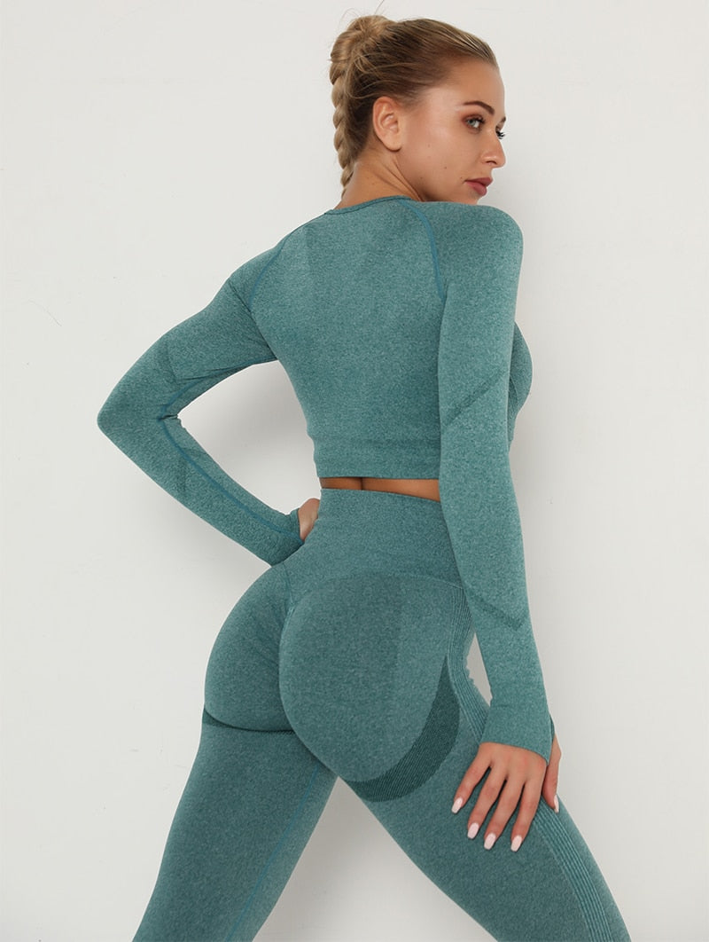 Yoga Crop Tops Yoga Shirts Gym Workout Tops Long Sleeve Fitness Running Sport T-Shirts Athletic Training Wear Women Sportswear | Vimost Shop.